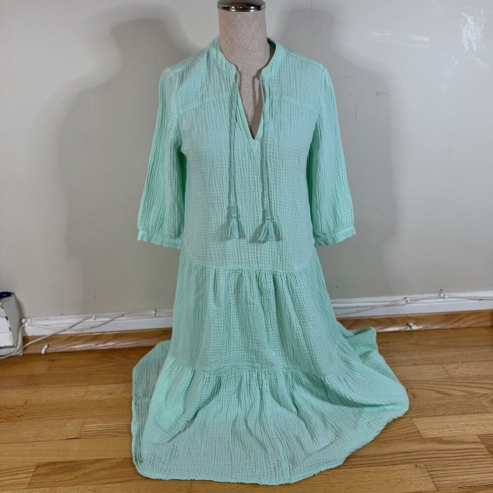 Soft Surroundings Laguna Solid Gauze Dress Mint Green PXS Petite Boho Resort